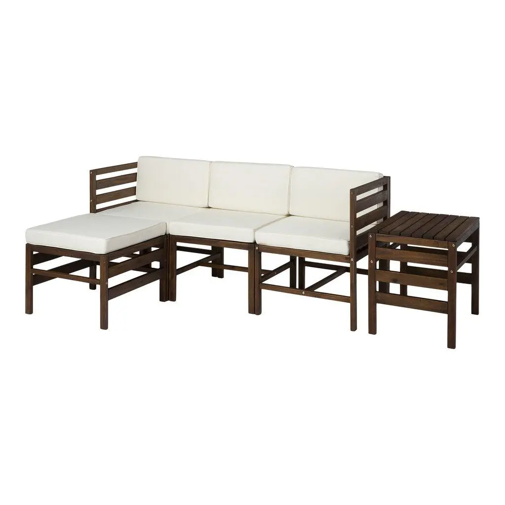 Walker Edison GOWSAN5PDB 5-Piece Modular Acacia Wood Outdoor Furniture Set, 2-Toned Dark Brown, Eco-Friendly, 77% Polyurethane Foam L-Shaped Couch with Segmental Frames, Modular Setup for Patio Decor & Backyard Oasis, Outdoor Furniture Sets, Two-Toned