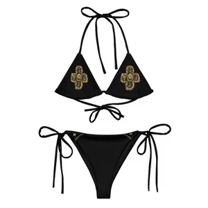Vintage Cross Triangle String Bikini – Rococo Bandana Rose Print Swimwear & Y2K Aesthetic Two Piece