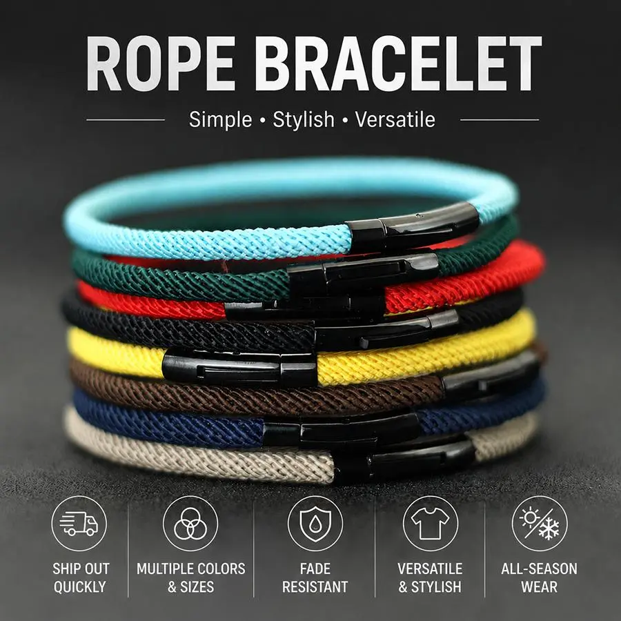FASHION4U - Minimalist Elegance Rope Bracelet Men Grade A 4mm Thread Braslet Homme Stainless Steel Buckle Pulseiras Masculina Armband Herren