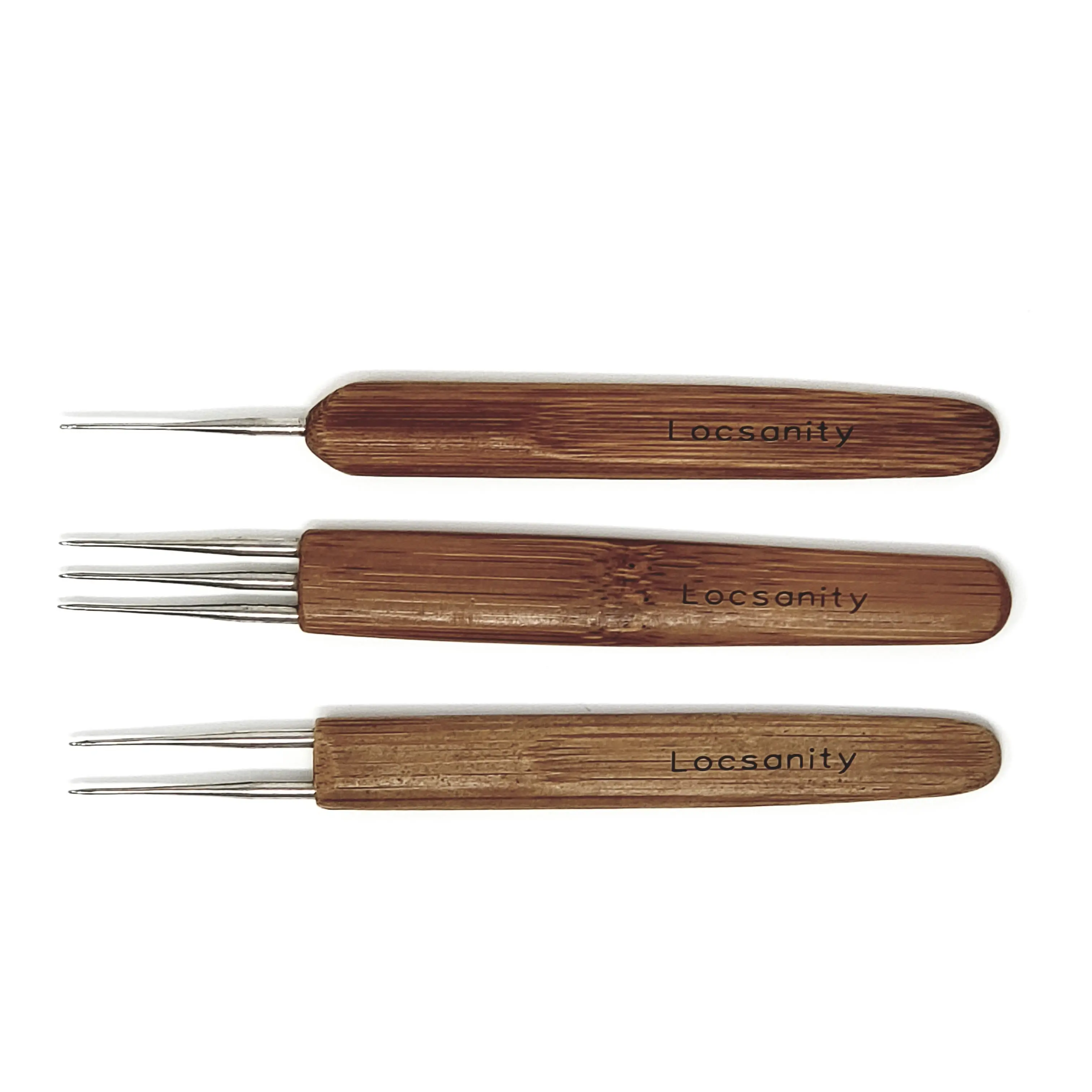 Locsanity Bamboo Soft Touch Handle Dreadlocks Crochet Tool - 1/2/Triple Prong Options or Set, Efficient Locs Repair & Maintenance, Time-Saving DIY Knitting Crochet Accessory