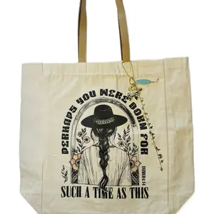 Canvas Tote Bag with Unique Design - Perhaps You Were Born For Such A Time As This Text and Floral Motif