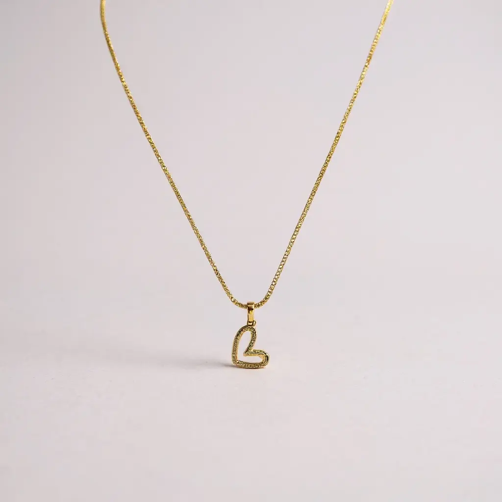 Didiray 14k Gold Plated Rattail Link Chain with Heart Pendant Hypoallergenic Zirconia Stones Edgy Elegance for Everyday Wear