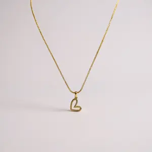 Didiray 14k Gold Plated Rattail Link Chain with Heart Pendant Hypoallergenic Zirconia Stones Edgy Elegance for Everyday Wear