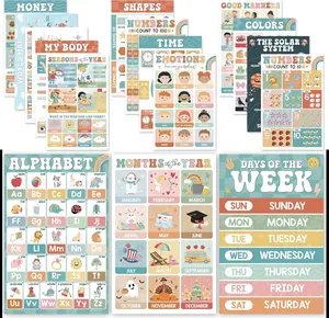 Hartsellshop | 16 Modern Groovy Educational Posters for Preschoolers ,Laminated Pre-K Kindergarten Learning Charts for Toddlers 1-3-5 Homeschool Classroom Decor Kids Walls Teaching Supplies