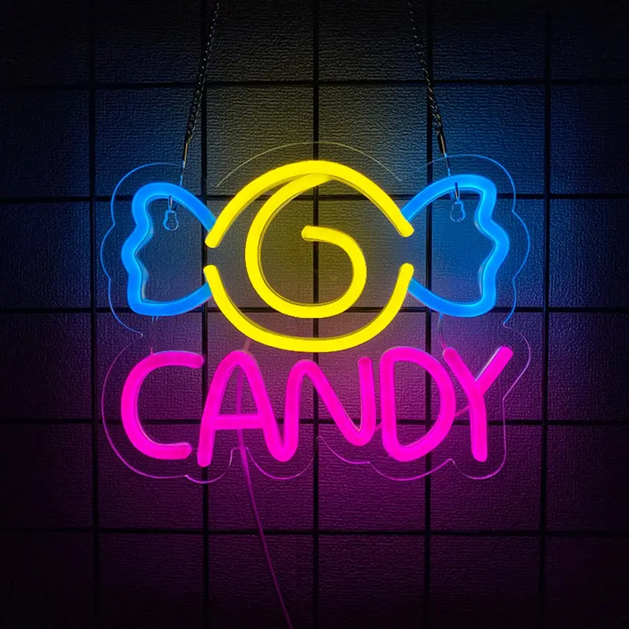 Candy Neon Sign Candy Bar Neon Light USB Powered Light Up Business Sign for Candy Shop Lollipop Store Snack Sweet Shop Kids' Room Bedroom Halloween Birthday Gift