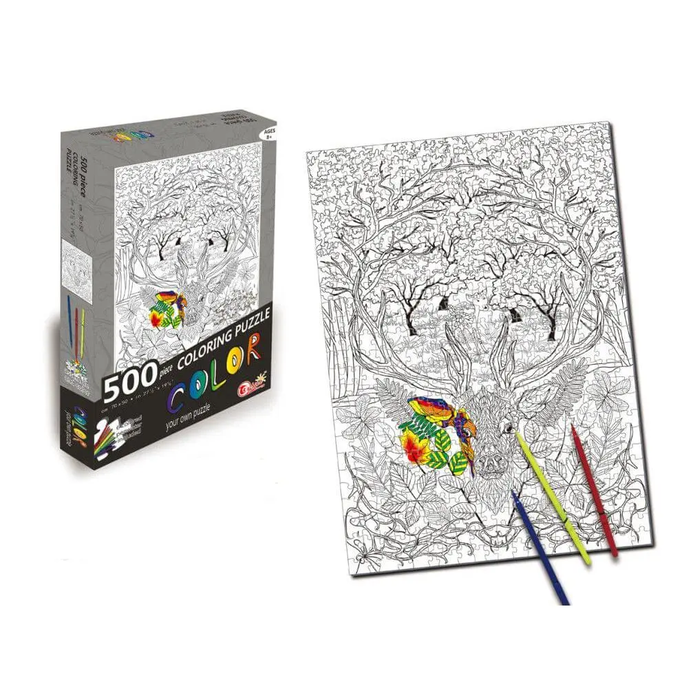 Deer 500 Piece Coloring Jigsaw Puzzle + 6 Markers