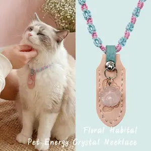 Natural Rose Quartz  Pet Necklace, Original Handmade Braided Crystal Necklace,strengthen the bond with your fur kid