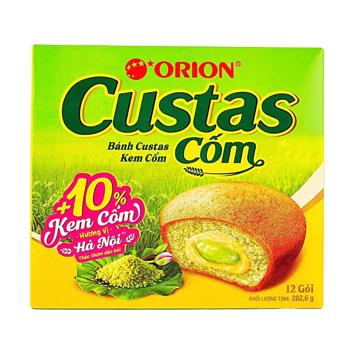 ORION Custard Cake Vietnam Hanoi Pandan Flavor - 12 pcs (282g) - Classic Vietnamese Snack, Afternoon Tea Treat