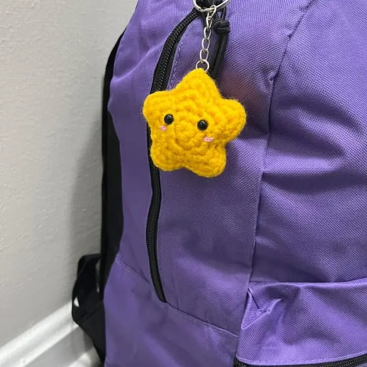 Crochet Star Keychain - Gold Star Shaped Accessory for Backpacks and More