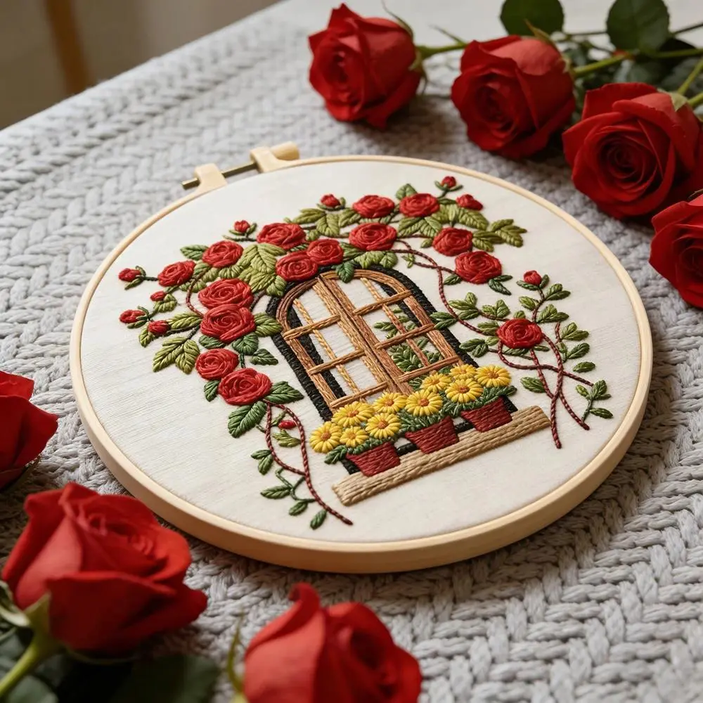 DIY Cross Stitch Kit for Adults - Floral Rose Sunflower Pattern, Fabric Canvas, Mixed Textile Sewing Supplies, Home Decoration, CXBB-144, Floral Pattern