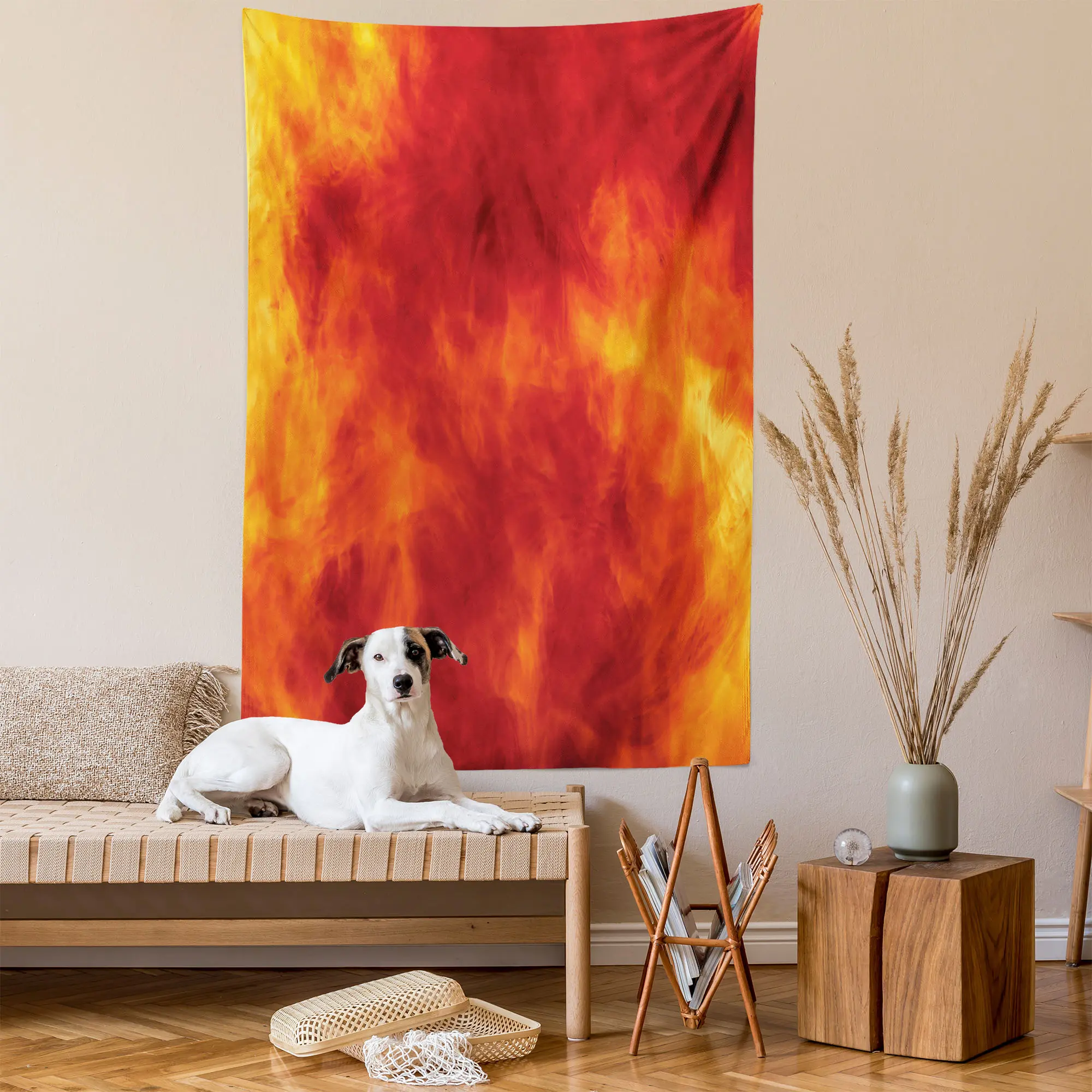 Orange Tapestry, Graphic Style of Vibrant Illustration Heat Burning Theme Design Art Print, Wall Hanging for Bedroom Living Room Dorm Decor, 40" X 60", Orange and Yellow