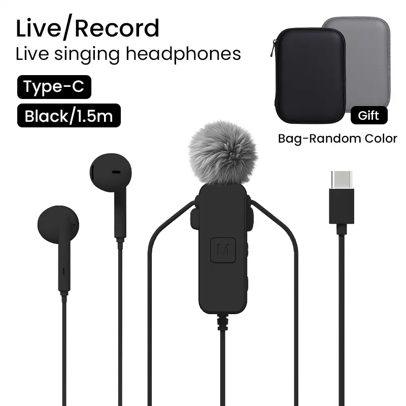 Bluewow Karaoke Wired Earbuds - Type-C Connector, 1.5m Cable, Screenless, Built-in Mic, Monitoring, Voice Changer, Studio-Quality Audio, for Live Streaming/Recording, Music Playback & Voice Enabled In-Ear Headphones (Not Water Resistant)