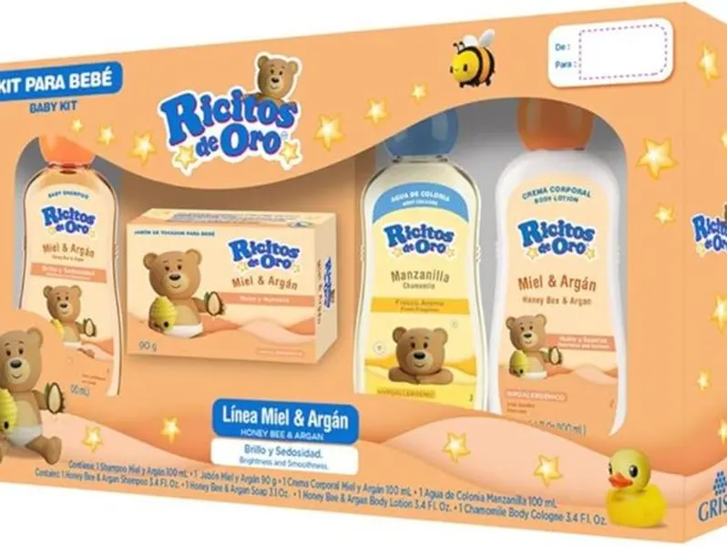 Kit Ricitos de Oro 4 Pieces Mini Shampoo Soap Gel Miel y Argan Line 400 gr