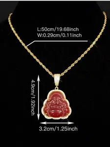 Popular Maitreya Buddha Heart Shaped Pendant in Bright Gold with Inlaid Agate Large Buddha Zircon Pendant Colorful Resin Accent Necklaces