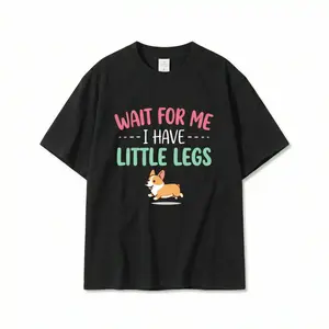 Women's Viral "Wait For Me I Have Little Legs" Corgi Graphic T-Shirt, Fashion Baggy Biker Cargo Fabric, Cute Kawaii Puppy Meme Apparel, Comfy Oversized Streetwear Crewneck, Trendy Dog Lover Casual Outfit Summervibes