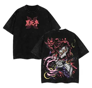 Kokushibo Breath of the Moon Vintage Acid Washed T-Shirt – Anime Graphic Oversized Tee, Soft Cotton Streetwear Shirt, Manga Inspired Casual Top, Anime Fan Gift