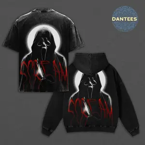 Scream Ghostface Vintage Graphic Sweatshirt Hoodie T-Shirt, Retro 90s Horror Movie Merch, Oversized Acid Wash Streetwear, What's Your Favorite Scary Movie Top, Spooky Season Halloween Apparel Gift