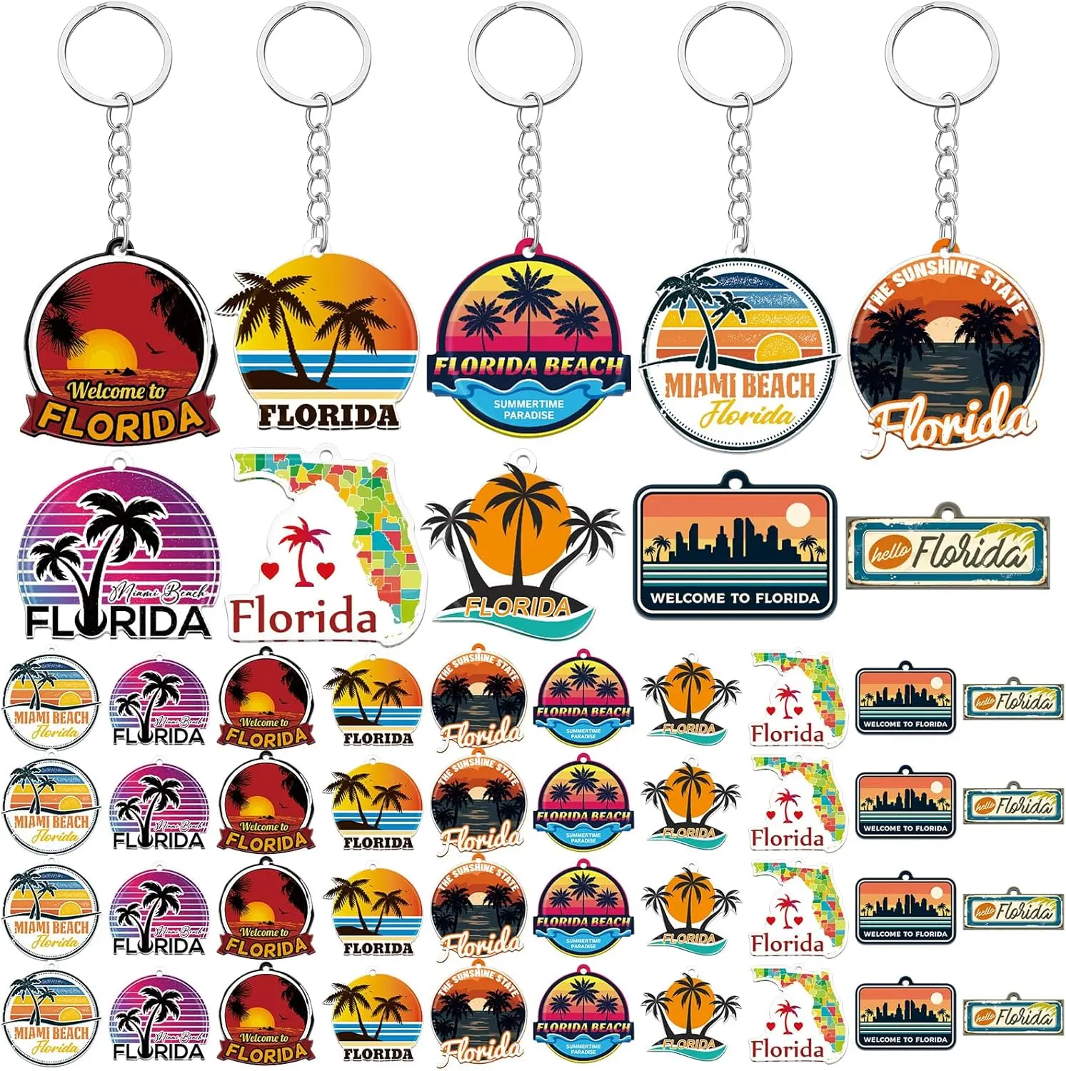 50 Pcs Florida Souvenirs Acrylic Keychain Gifts Bulk United State Keychain Palm Tree Sea Sun Map Travel SouvenirsGift.