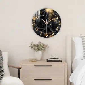 Acrylic Wall Clock Floral Theme, Rose Pattern with Glitter, Silent Movement, Perfect for Living Room Bedroom Decor