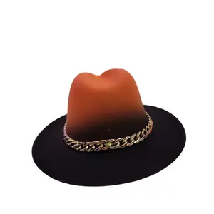 Orange Abd Black Fedora Hat with Gold Chain - Fashion Accessory