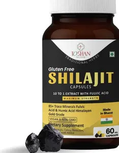 TOSHAN Himalayan Shilajit Capsules 500mg - 10:1 Shilajit Extract with Over 20% Fulvic Acid & Humic Acid - 85+ Trace Minerals for Natural Support - Maximum Strength, Vegan, Non-GMO - 60 Veg Capsules