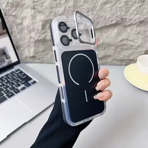 Luxury Matte Shockproof Magnetic Bumper Case With Stand For iPhone 17 Series For Magsafe Lens Protect Stand Cover