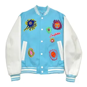 Louis Vuitton LV x YK Embroidered Faces Varsity Jacket Blue
