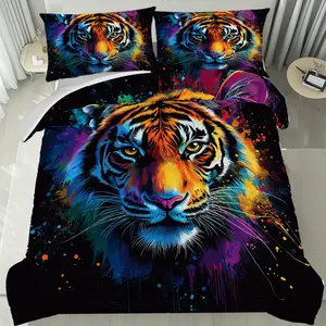 2/3 Piece Set Black Night Tiger Animal Theme Bedding Set, Suitable for Family Dormitory, Single Bed/Double Bed, Easy Care Anti-Wrinkle Machine Washable, Soft Breathable Microfiber Fabric