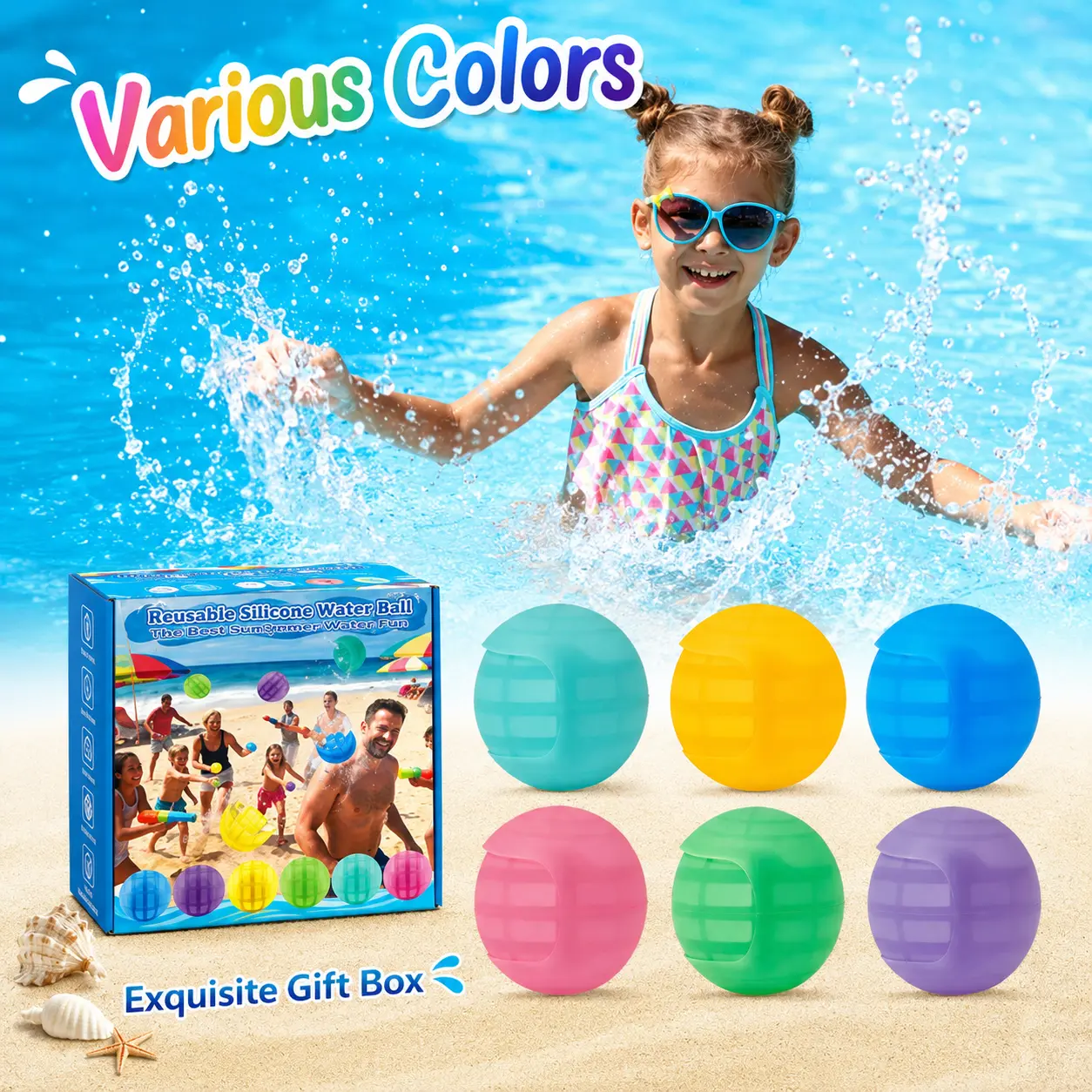 Reusable Silicone Water Balloons - 1-Second Quick Fill, No-Tie Self-Sealing, Eco-Friendly Food-Grade Silicone, Multicolor Pool & Outdoor Party Toy for Kids (6-Pack/12-Pack) with Exquisite Gift Box