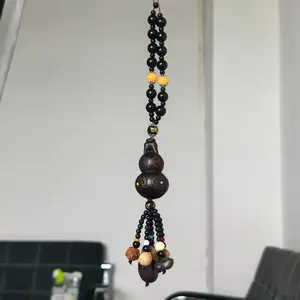 Luxury Car Hanging Ornament, Gourd Shape with Real Wood Buddha Pendant, Perfume Storage Design, Luxury Car Rearview Mirror Decor