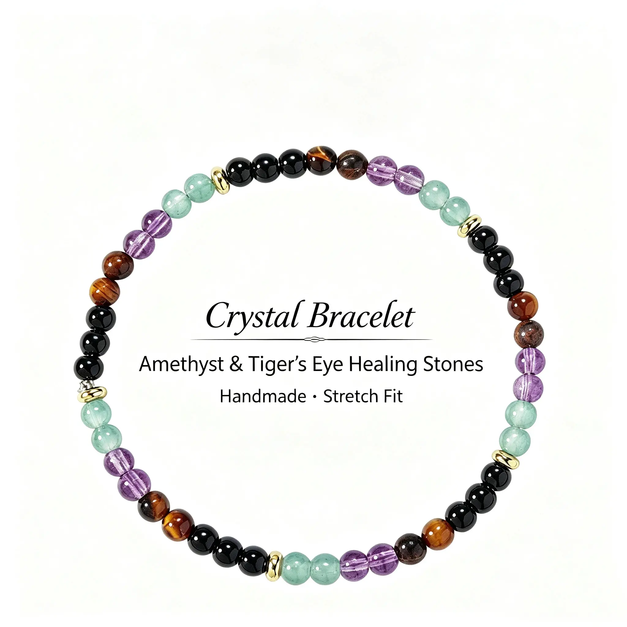 Amethyst and Tiger's Eye Bracelet, Calming Stone for Stress Relief, Confidence and Protection, Healing Crystal for Daily Wear, Meditation, Yoga and Gift, 8mm Adjustable Unisex