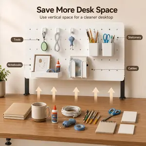 32" (80cm) Desktop Pegboard Organizer, Adjustable 2-in-1 Freestanding & Wall-Mount Stand with Storage Accessories, No-Drill Multi-Functional Desk Rack for Office, Study & Dorm, Metal Pegboard Storage Kit with Hooks