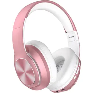 Wireless Bluetooth Headphones Over Ear, 80H Playtime, 3EQ Sound Modes, HiFi Stereo Headphones with Deep Bass, Foldable Bluetooth 5.3 Headphones for Smartphone/PC/Computer-Rose Gold