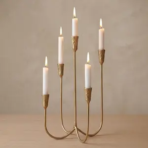 5-Arm Gold Candelabra Candle Holder Detachable Metal Taper Candleholders 15" Tall Cast Iron Candlestick Holders for Wedding Centerpiece Dining Table Party Home Decor