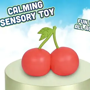 Novelty Cherry Squeeze Toy - Soft Stretchy Double Cherry Squishy, Decompression Fidget for Kids & Adults