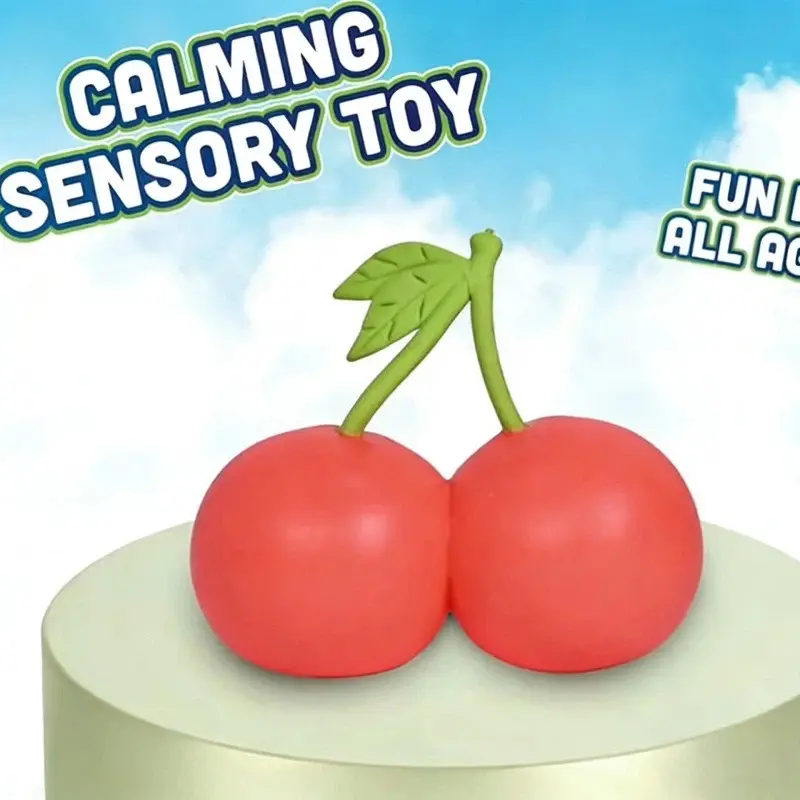 Novelty Cherry Squeeze Toy - Soft Stretchy Double Cherry Squishy, Decompression Fidget for Kids & Adults