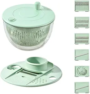 5.3 Qt 3-in-1 Salad Spinner Set, Large Kitchen Gadget with Vegetable-Fruit Washing Bowl, Strainer, 5-Blade Slicer & Egg Yolk Strainer for Efficient Salad Prep