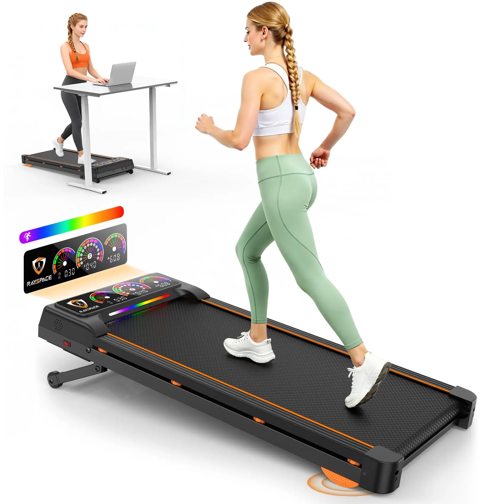 TRISOMY D1 Unisex Adjustable Compact Incline Walking Pad Treadmill, 15% Incline, 3.5HP Foldable Under Desk Machine for Home Fitness, 450 LBS Capacity, RGB Lights, Bluetooth Speaker, Remote