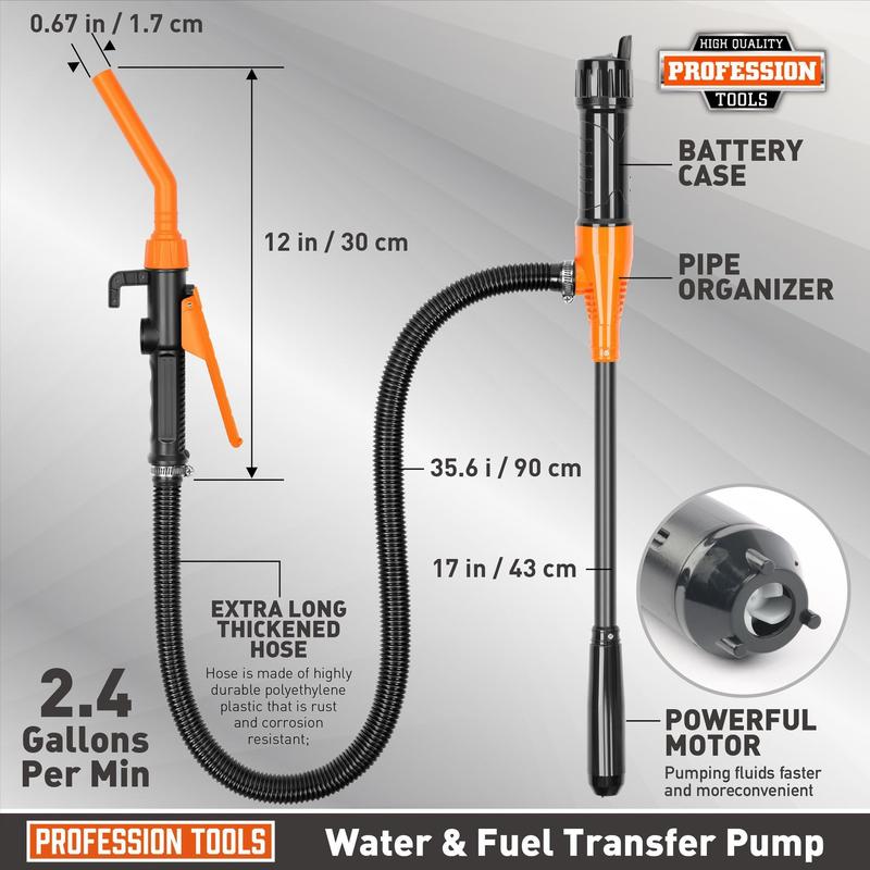 Cordless Fuel Transfer Pump for DeWalt 20V & Milwaukee 18V Batteries 2.4 GPM Portable Electric Gas Can Pump with 39'' Hose Adjustable Flow Control Cordless Operation