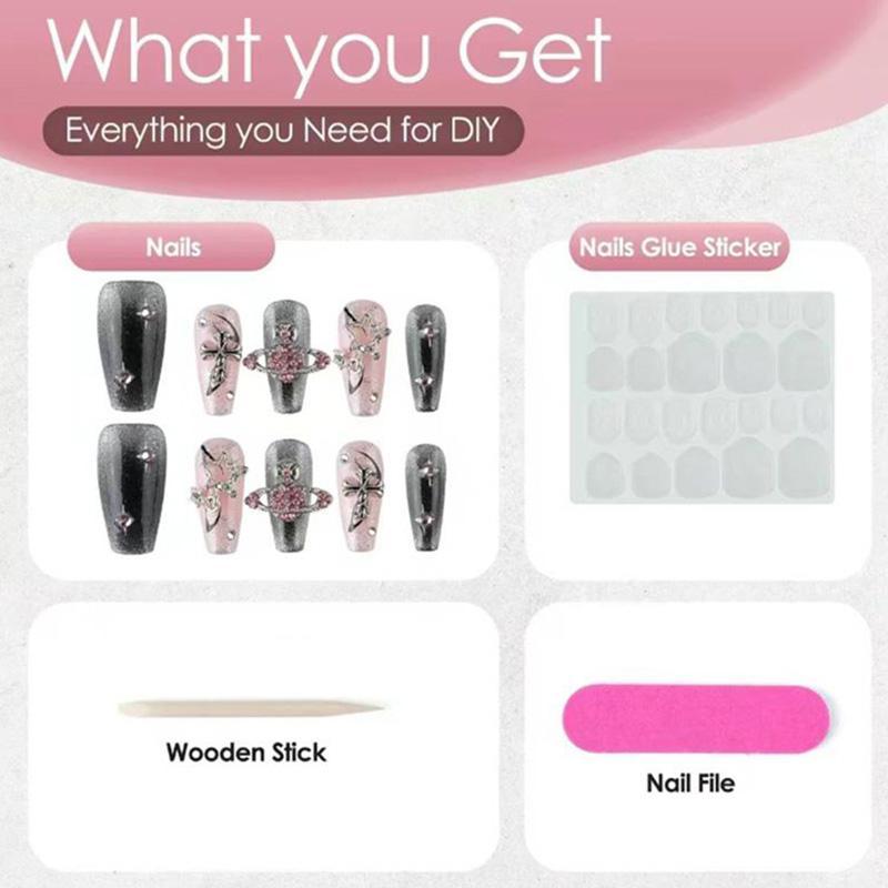 Purple Flower Bow Press-On Nails | 3D Blossom Handmade Gel Tips | Butterfly Charms Tips for Cosplay Con, Virtual Streamer Sessions & Cyberpunk Glam