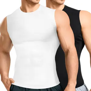 Menswear Sleeveless Workout Compression Tank Top Shirts Breathable Stretchy Lightweight Cutoff Sports Vests Body Shaper Shapewear Clothes Fitness Fabric Layer Dry Fit Active