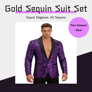 2026 Performance Dress Gold Sequin Suit Nightclub Men's Host Host Photo Studio Jacket Anti-Wrinkle Cotton Lining Four Seasons Wear - Clothes