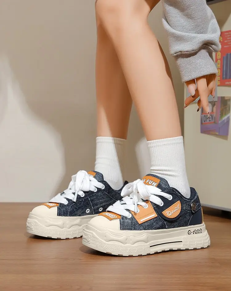 Q-AND 2026 Retro Denim Sneakers - Soft, Stylish, Comfortable Denim Canvas Women's Casual Trainers, Walking Shoes for Year-Round Vintage Streetwear Vibe