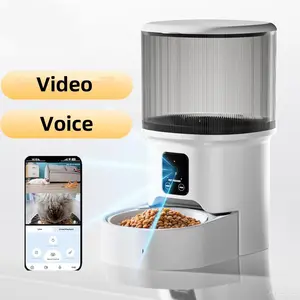 Smart pet feeder with scheduled feeding, remote voice control, and video feature for home use