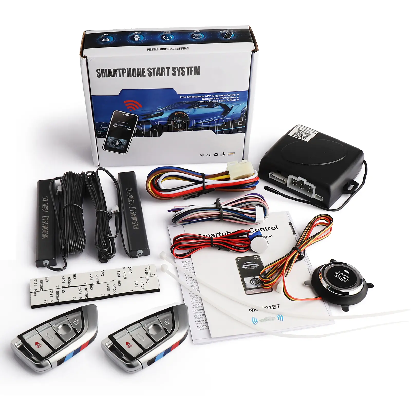Car Remote Start Kit Push Button Start Kit Keyless Entry System 12V Engine Alarm App Remote Control Operation Push Button System Highquality Components Precision Engineering - Fixes Hot Boiling Cabins, Stops Theft, Pro Install Required center console