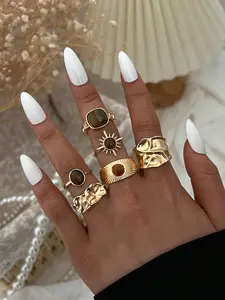 20/6 Pcs Vintage Boho Minimalist Stackable Rings Set, Floral Butterfly Imitation Pearl, Heart Moon Star Geometric Cat Eye Stone, Vintage Rings Jewelry