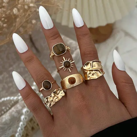6/20 Pcs Vintage Boho Minimalist Stackable Ring Set, Imitation Pearl & Cat Eye Stone, Heart Moon Star Shaped, Vintage Jewelry, Boho Style Rings, Beautiful Rings