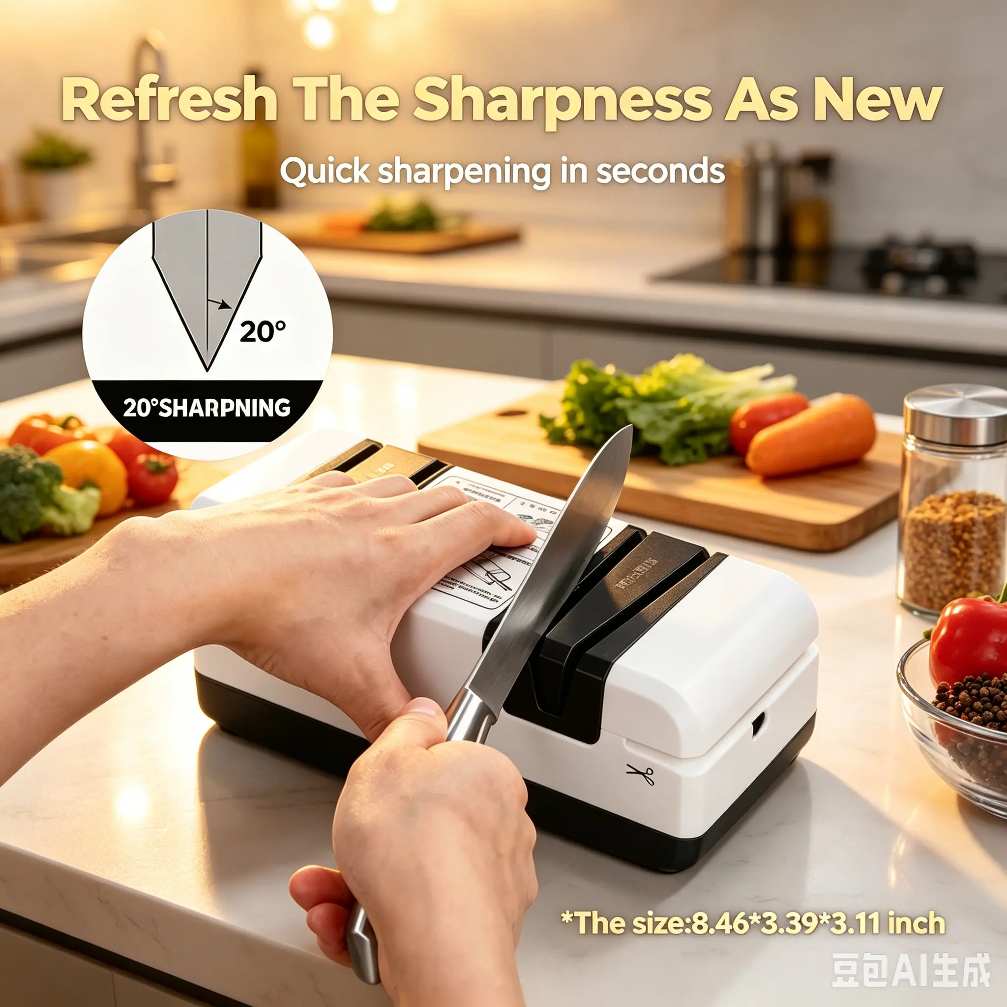 Electric Knife Sharpener for Kitchen Knives, 3-in-1 Automatic Sharpening System for Straight and Serrated Blades, Fast & Safe, Restore Dull, Damaged Knives Quickly