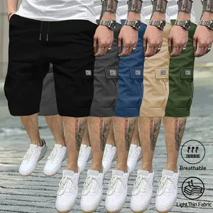 5-pack men’s casual fashion cargo shorts, multiple pockets, adjustable drawstring waist, loose fit, durable fabric, athletic shorts, suitable for hiking, sports, and everyday wear