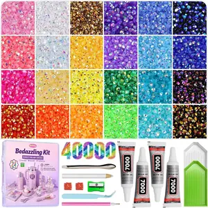 40000Pcs Resin Jelly Rhinestones for Bedazzling, 3mm Multicolor Flatback Rhinestones, Bedazzling Kit with 4Pcs Jewelry Glue and Tools, Bedazzler Kit for Crafting Book Clothes Makeup Shoes
